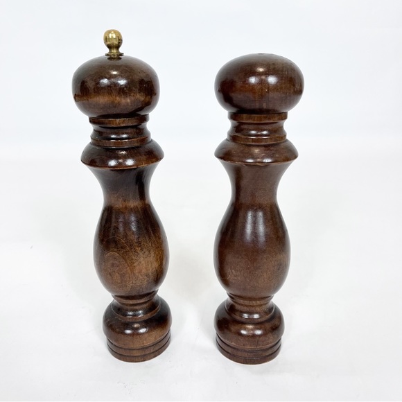 Vintage Wooden Pepper Mill & Salt Shaker Large Solid Wood 9” MCM - Picture 2 of 10